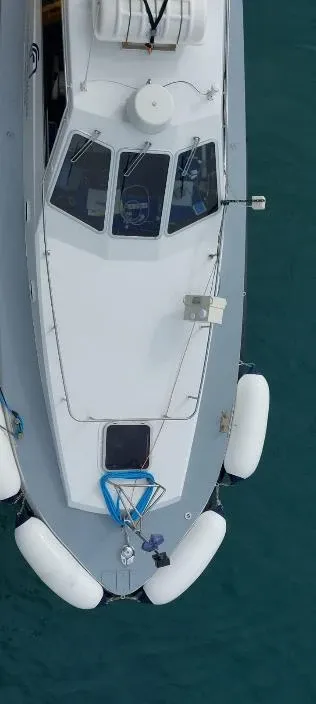 The survey vessel and its deck arrangement, seen from above